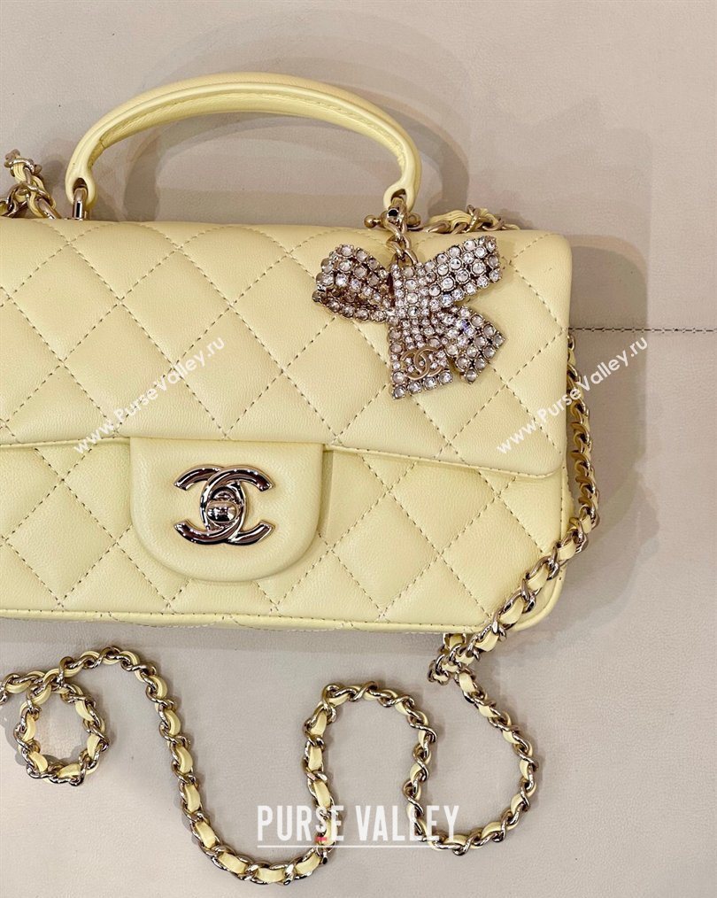 Chanel Lambskin Leather Mini Classic Flap Handbag With Top Handle and Bow Charm Yellow 2026 AS2431 (yezi-260204044)