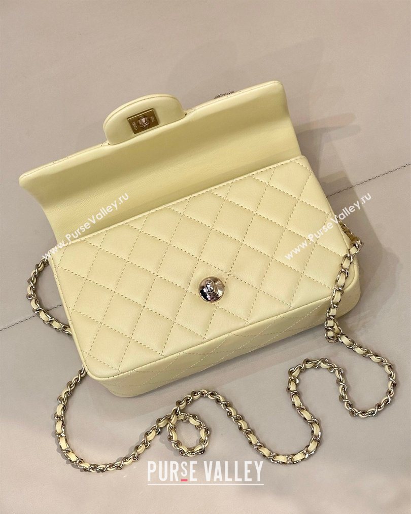 Chanel Lambskin Leather Mini Classic Flap Handbag With Top Handle and Bow Charm Yellow 2026 AS2431 (yezi-260204044)