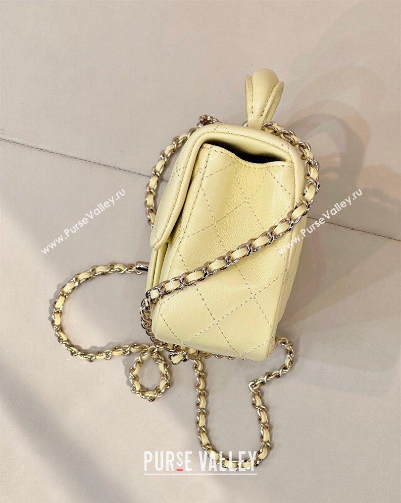 Chanel Lambskin Leather Mini Classic Flap Handbag With Top Handle and Bow Charm Yellow 2026 AS2431 (yezi-260204044)