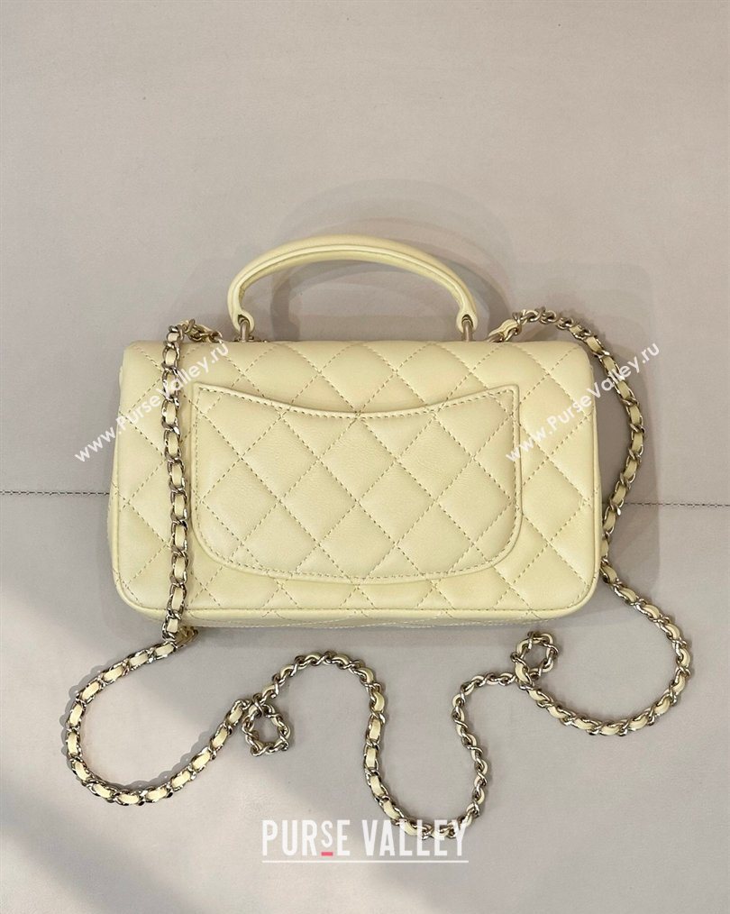 Chanel Lambskin Leather Mini Classic Flap Handbag With Top Handle and Bow Charm Yellow 2026 AS2431 (yezi-260204044)