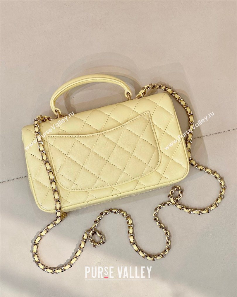 Chanel Lambskin Leather Mini Classic Flap Handbag With Top Handle and Bow Charm Yellow 2026 AS2431 (yezi-260204044)