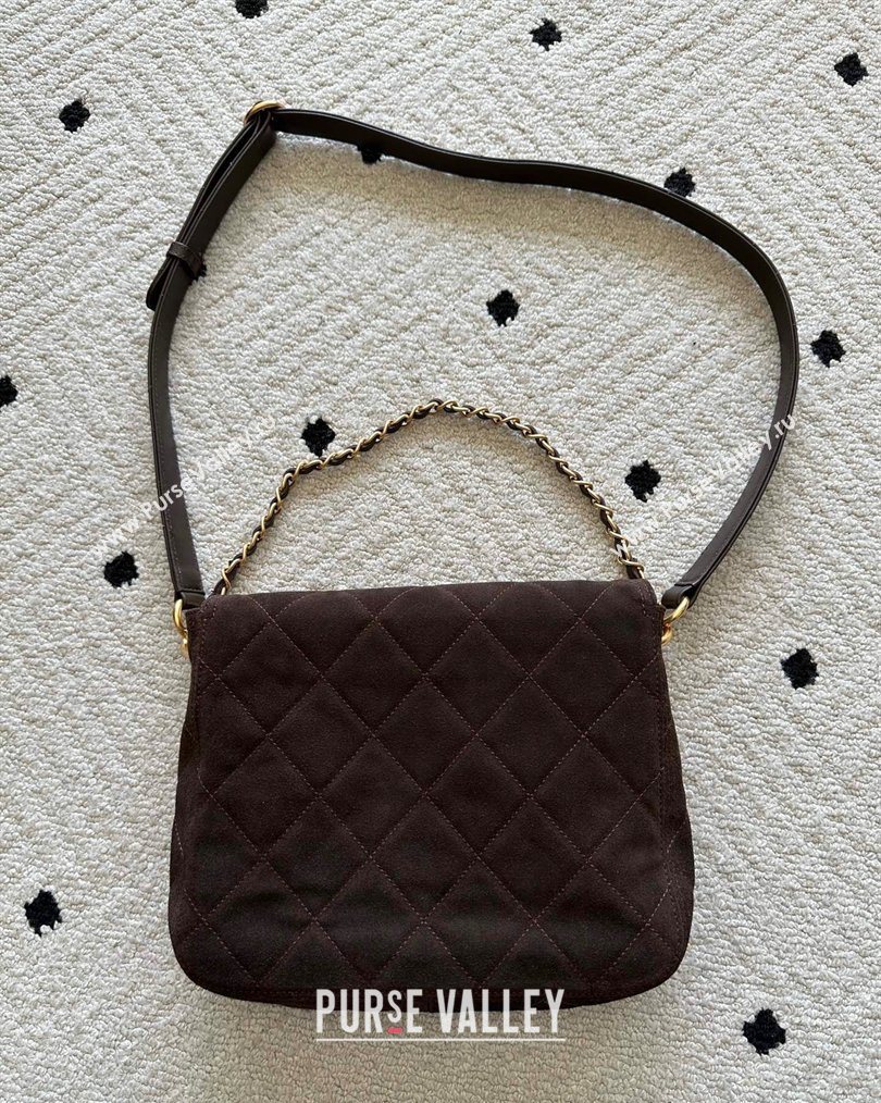 Chanel Suede Medium Flap Messenger Bag Chocolate 2026 AS5885 (yezi-260203055)