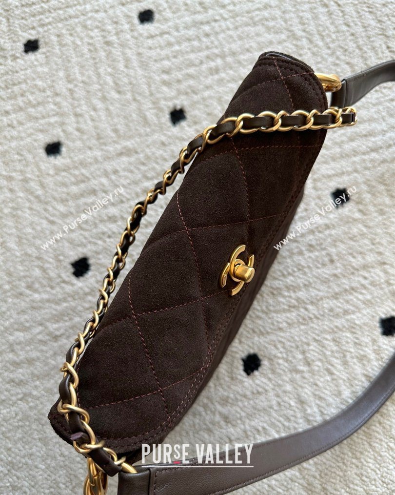 Chanel Suede Medium Flap Messenger Bag Chocolate 2026 AS5885 (yezi-260203055)