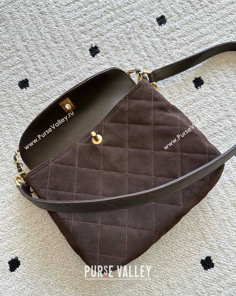 Chanel Suede Medium Flap Messenger Bag Chocolate 2026 AS5885 (yezi-260203055)