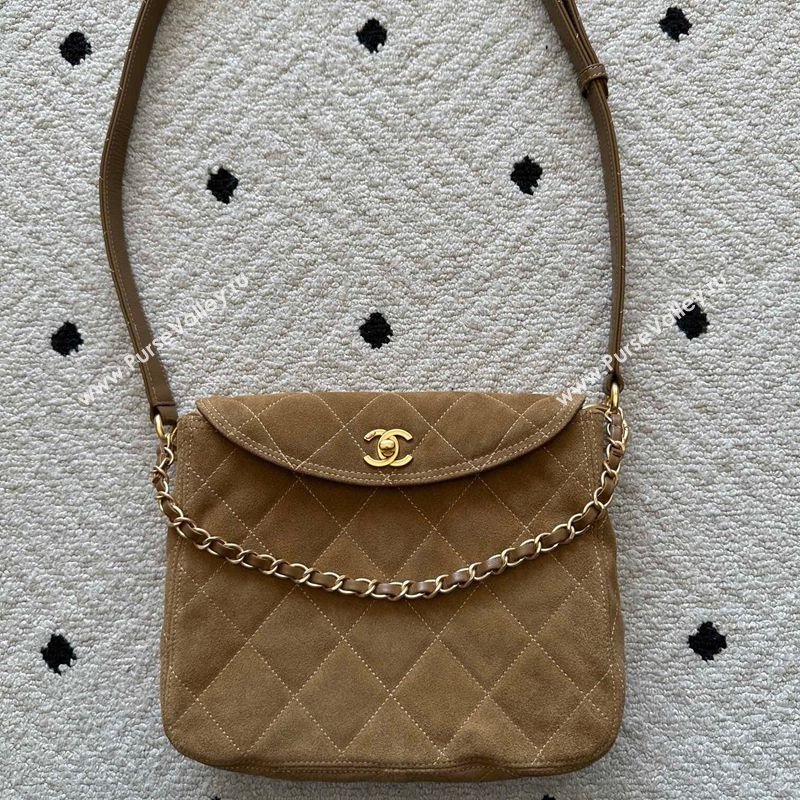 Chanel Suede Medium Flap Messenger Bag Light Brown 2026 AS5885 (yezi-260203056)