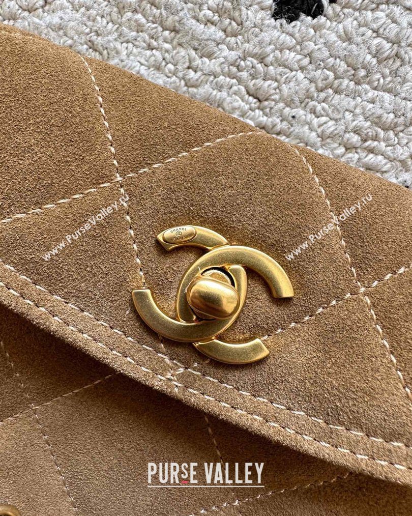 Chanel Suede Medium Flap Messenger Bag Light Brown 2026 AS5885 (yezi-260203056)