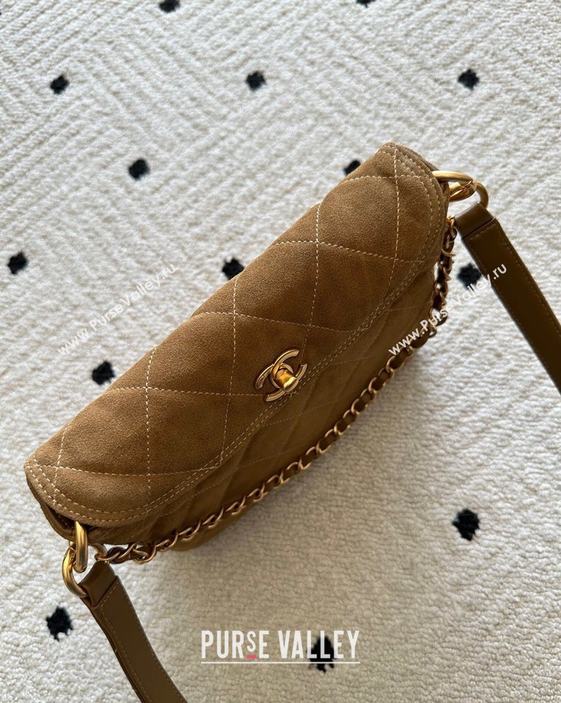 Chanel Suede Medium Flap Messenger Bag Light Brown 2026 AS5885 (yezi-260203056)