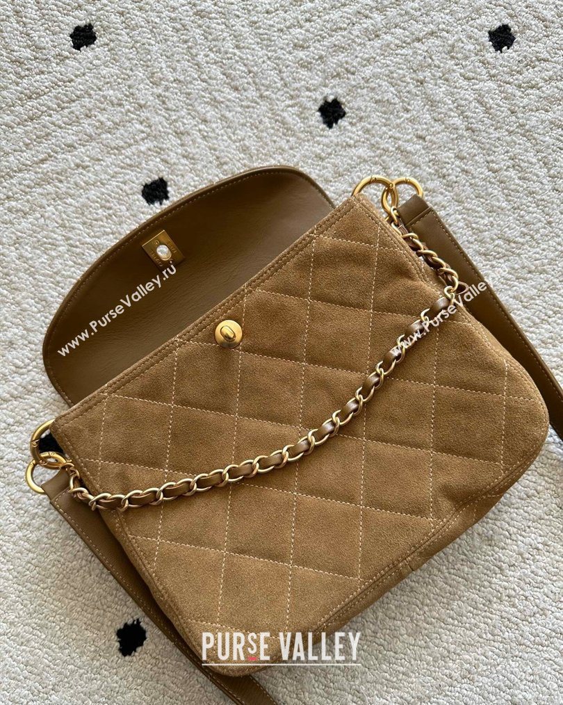 Chanel Suede Medium Flap Messenger Bag Light Brown 2026 AS5885 (yezi-260203056)