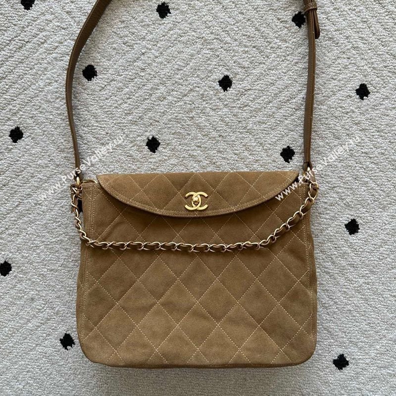 Chanel Suede Large Flap Messenger Bag Light Brown 2026 AS5883 (yezi-260203054)
