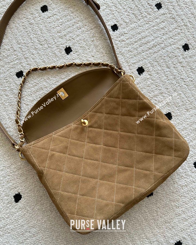 Chanel Suede Large Flap Messenger Bag Light Brown 2026 AS5883 (yezi-260203054)