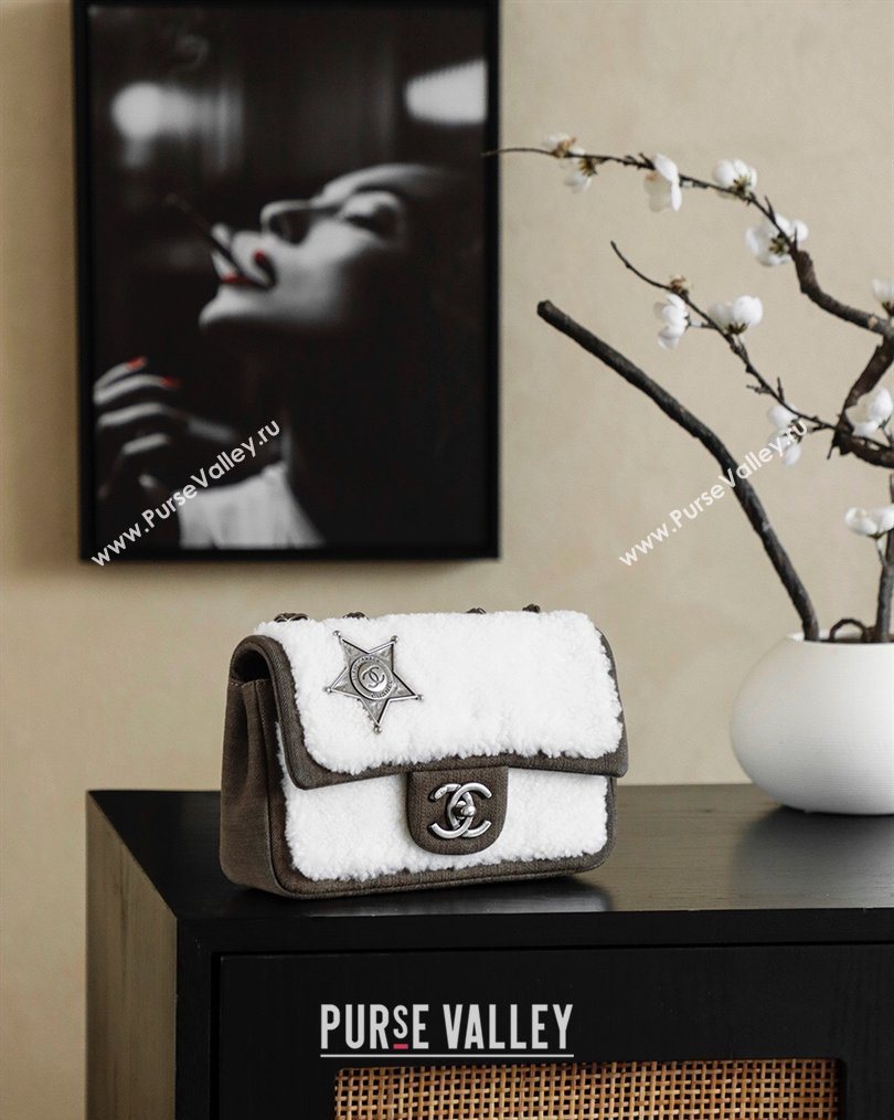 Chanel Shearling Classic Small Flap Bag with Star Charm White 2026 A01113 (yezi-260203057)