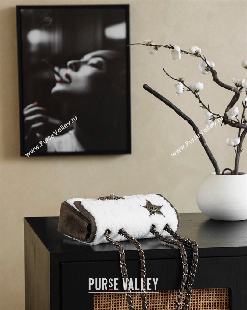 Chanel Shearling Classic Small Flap Bag with Star Charm White 2026 A01113 (yezi-260203057)