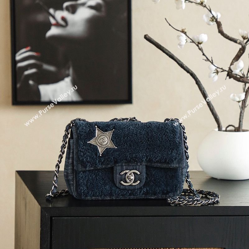 Chanel Shearling Classic Small Flap Bag with Star Charm Blue 2026 A01113 (yezi-260203058)