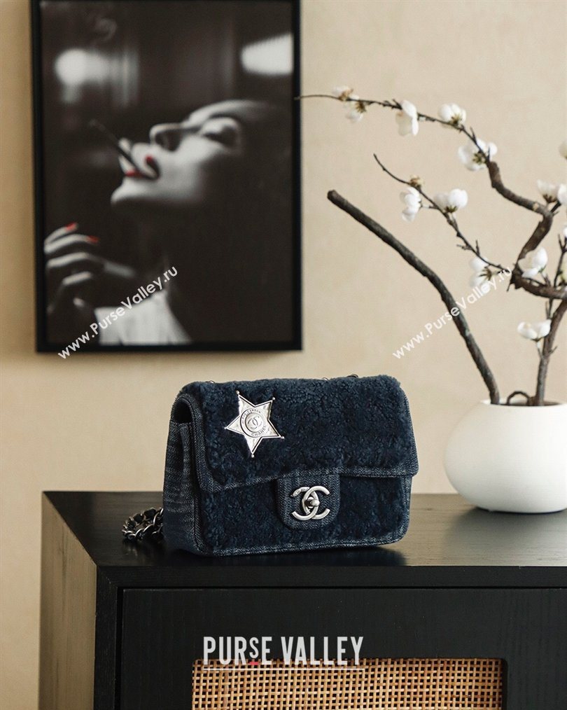 Chanel Shearling Classic Small Flap Bag with Star Charm Blue 2026 A01113 (yezi-260203058)