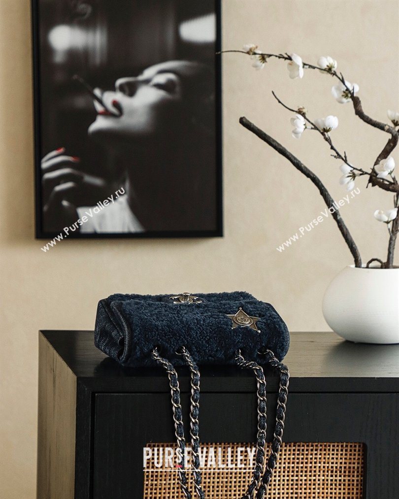 Chanel Shearling Classic Small Flap Bag with Star Charm Blue 2026 A01113 (yezi-260203058)