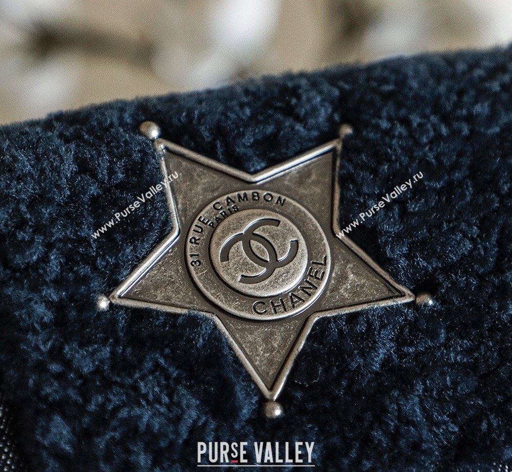 Chanel Shearling Classic Small Flap Bag with Star Charm Blue 2026 A01113 (yezi-260203058)