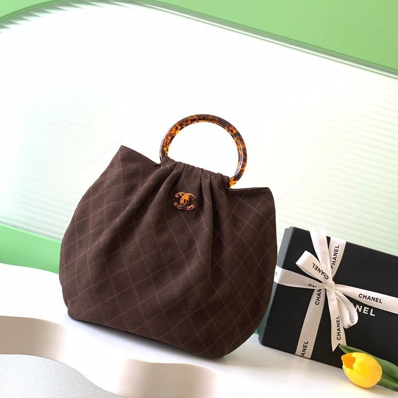 Chanel Suede Turtoise-Shell Effect Top Handle Hobo Bag Chocolate 2026 AS6010 (yezi-260203059)