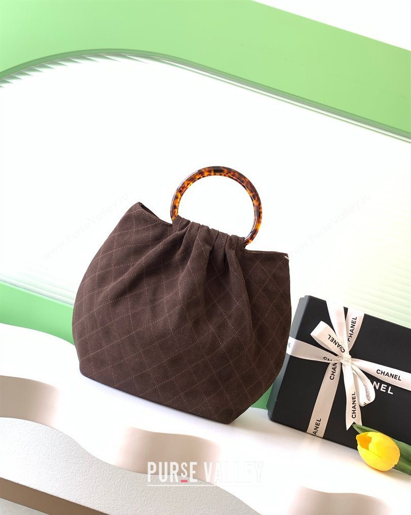 Chanel Suede Turtoise-Shell Effect Top Handle Hobo Bag Chocolate 2026 AS6010 (yezi-260203059)