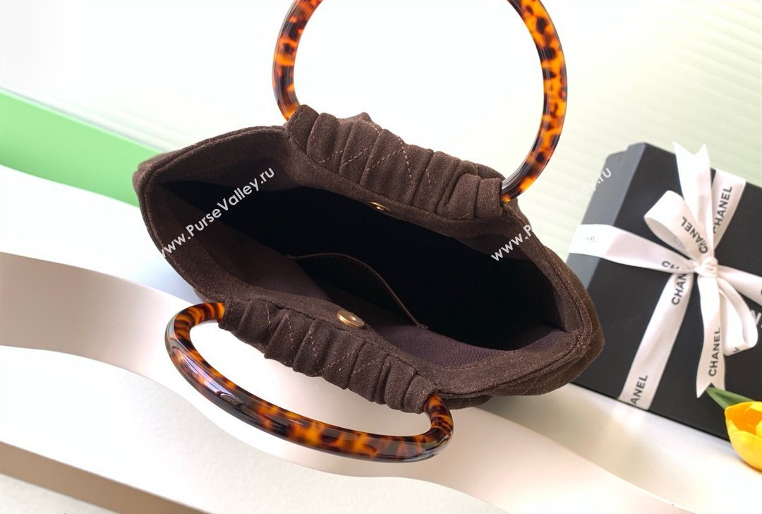 Chanel Suede Turtoise-Shell Effect Top Handle Hobo Bag Chocolate 2026 AS6010 (yezi-260203059)