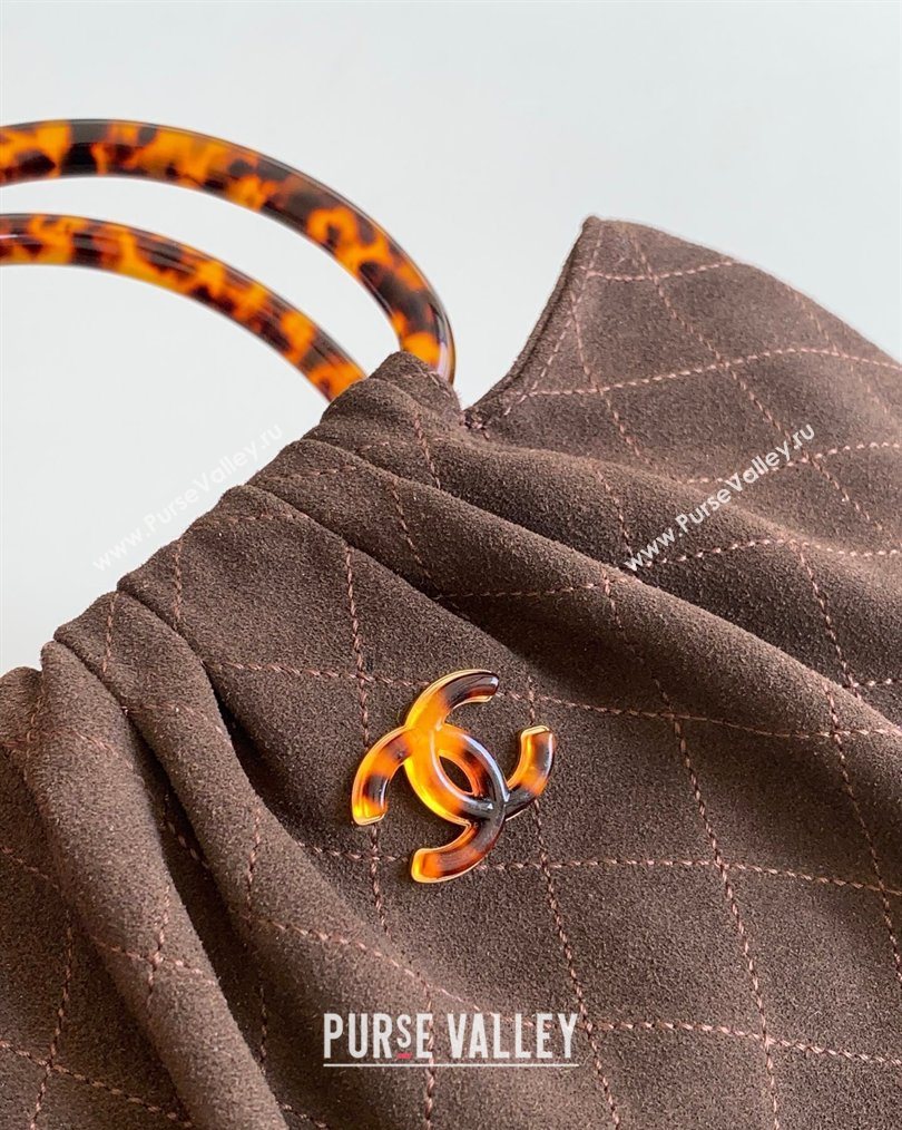 Chanel Suede Turtoise-Shell Effect Top Handle Hobo Bag Chocolate 2026 AS6010 (yezi-260203059)