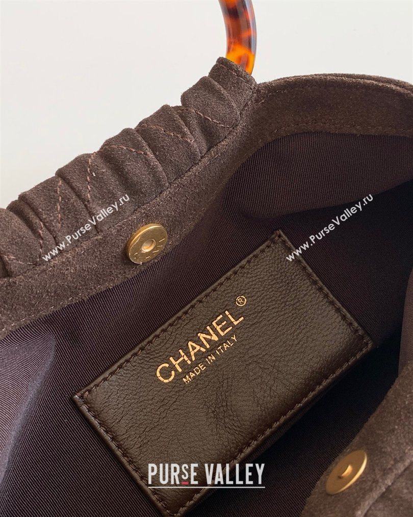 Chanel Suede Turtoise-Shell Effect Top Handle Hobo Bag Chocolate 2026 AS6010 (yezi-260203059)
