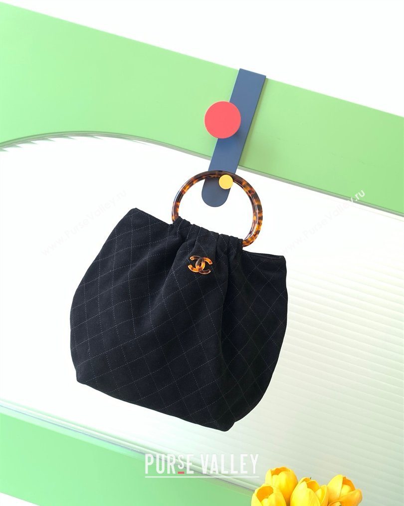 Chanel Suede Turtoise-Shell Effect Top Handle Hobo Bag Black 2026 AS6010 (yezi-260203060)