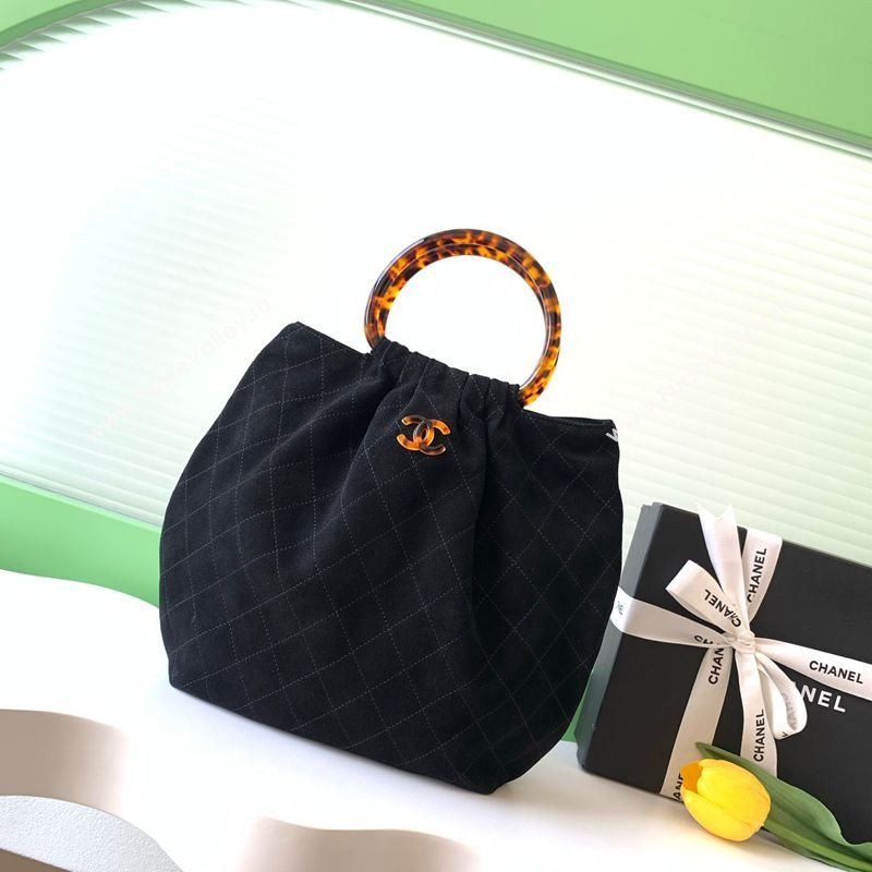 Chanel Suede Turtoise-Shell Effect Top Handle Hobo Bag Black 2026 AS6010 (yezi-260203060)