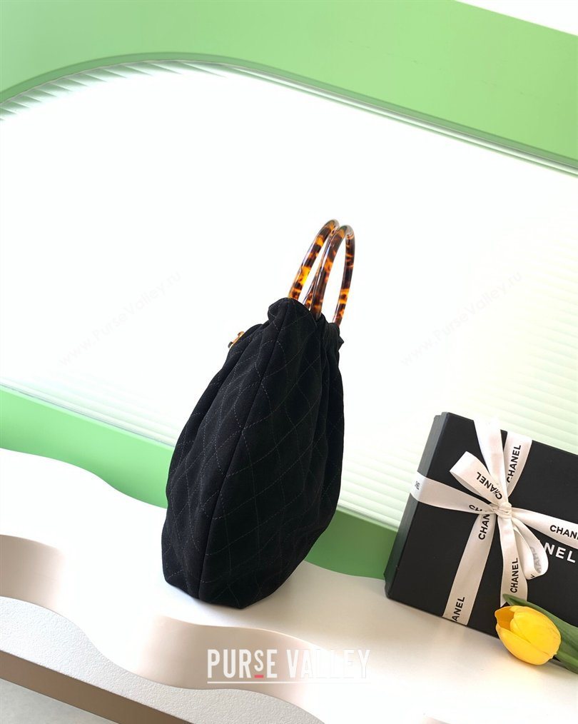 Chanel Suede Turtoise-Shell Effect Top Handle Hobo Bag Black 2026 AS6010 (yezi-260203060)