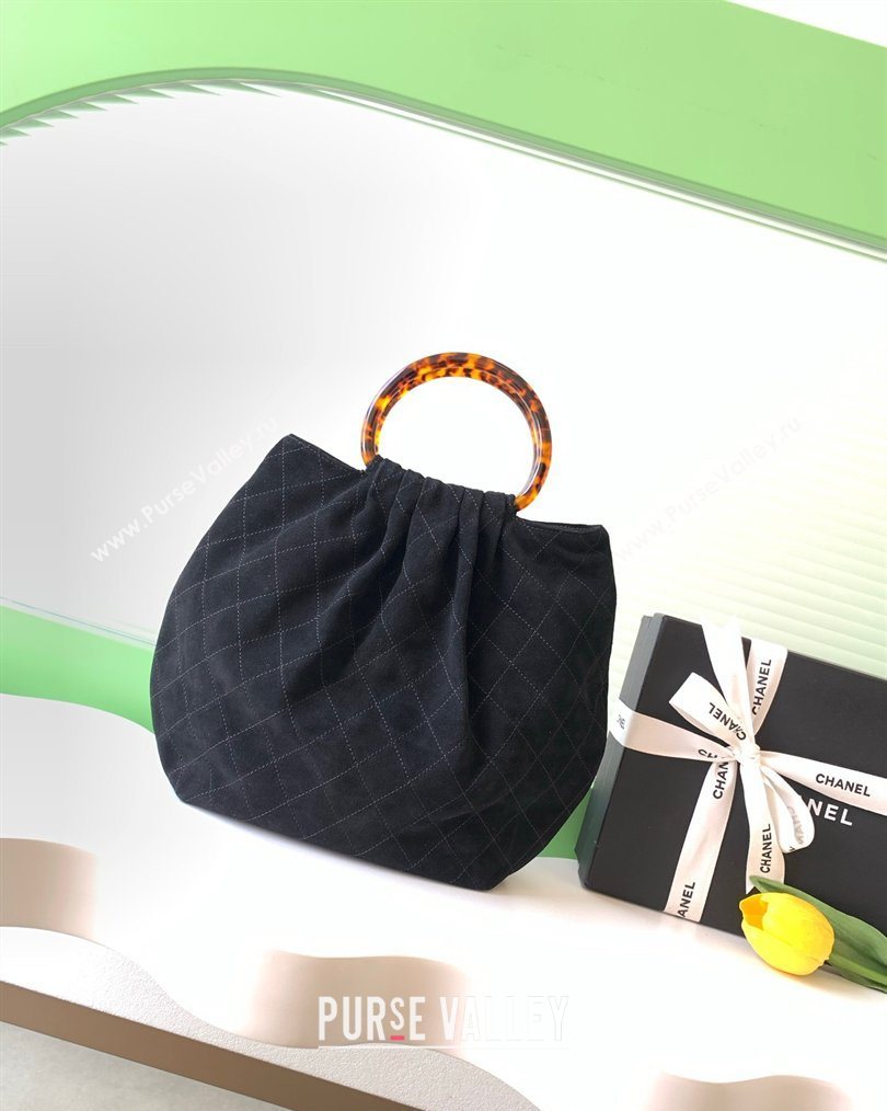 Chanel Suede Turtoise-Shell Effect Top Handle Hobo Bag Black 2026 AS6010 (yezi-260203060)