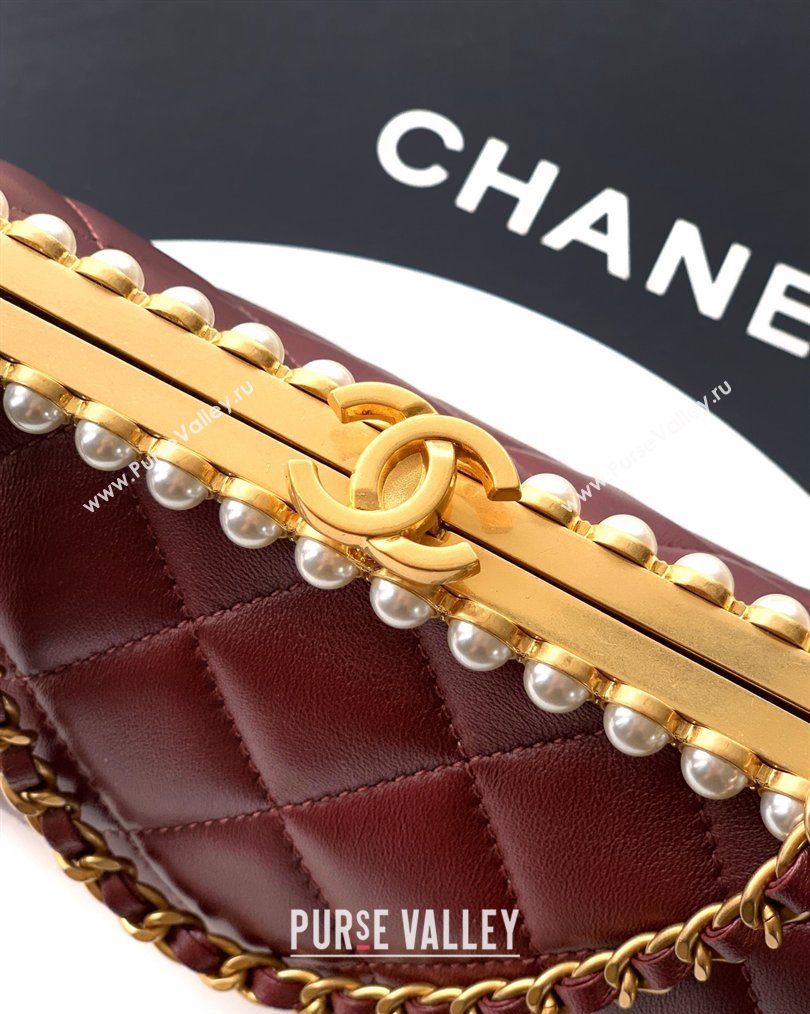 Chanel Lambskin Leather Pearls Clutch with Chain Burgundy 2026 AS5912 (yezi-260203046)