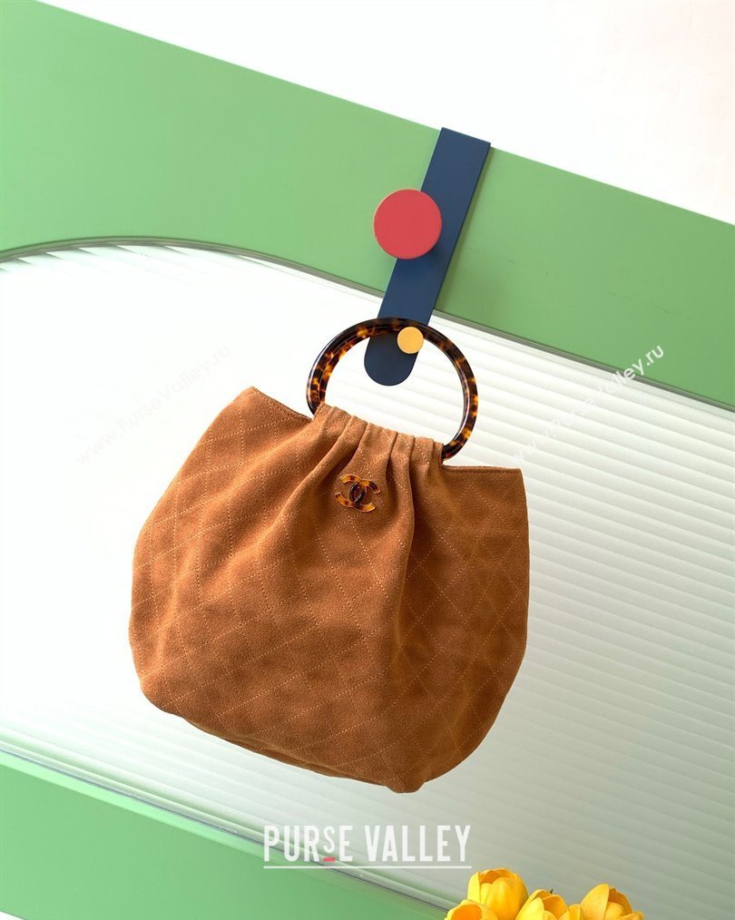 Chanel Suede Turtoise-Shell Effect Top Handle Hobo Bag Brown 2026 AS6010 (yezi-260203061)
