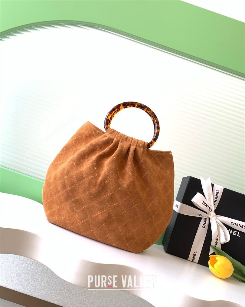 Chanel Suede Turtoise-Shell Effect Top Handle Hobo Bag Brown 2026 AS6010 (yezi-260203061)