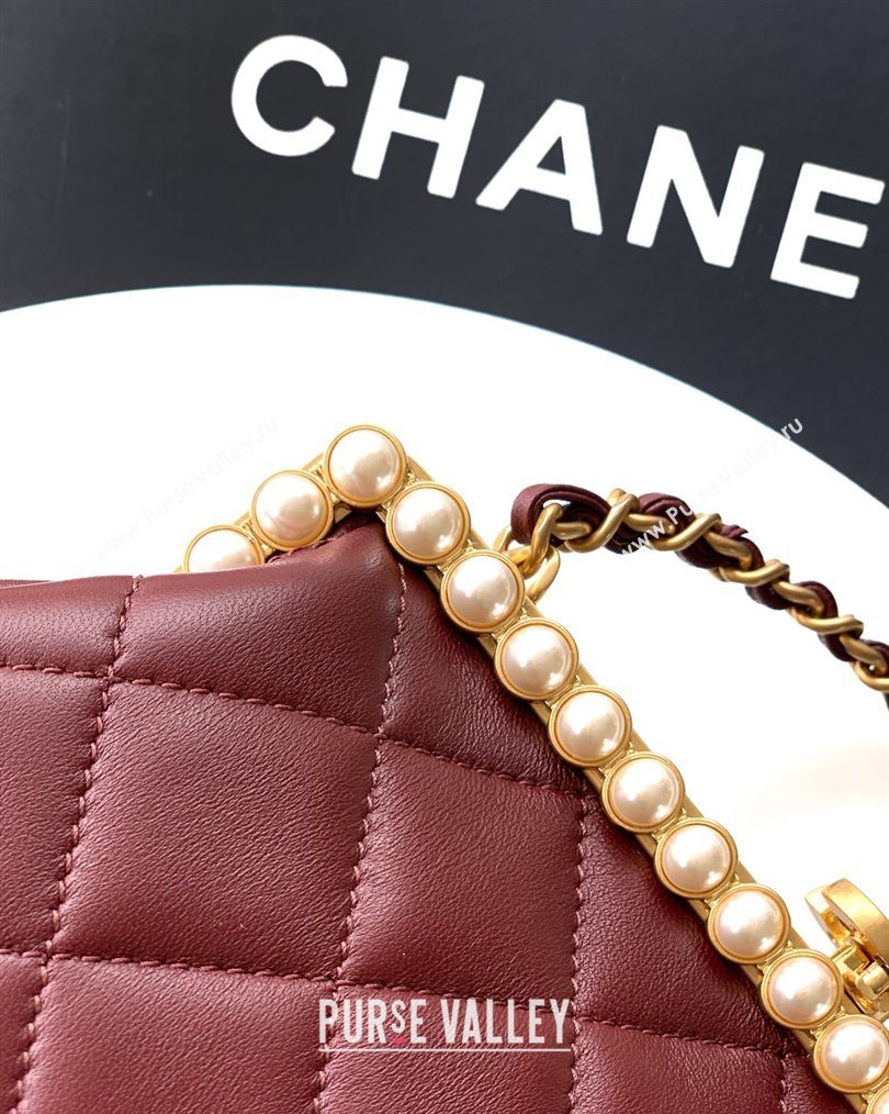 Chanel Lambskin Leather Pearls Clutch with Chain Burgundy 2026 AS5912 (yezi-260203046)