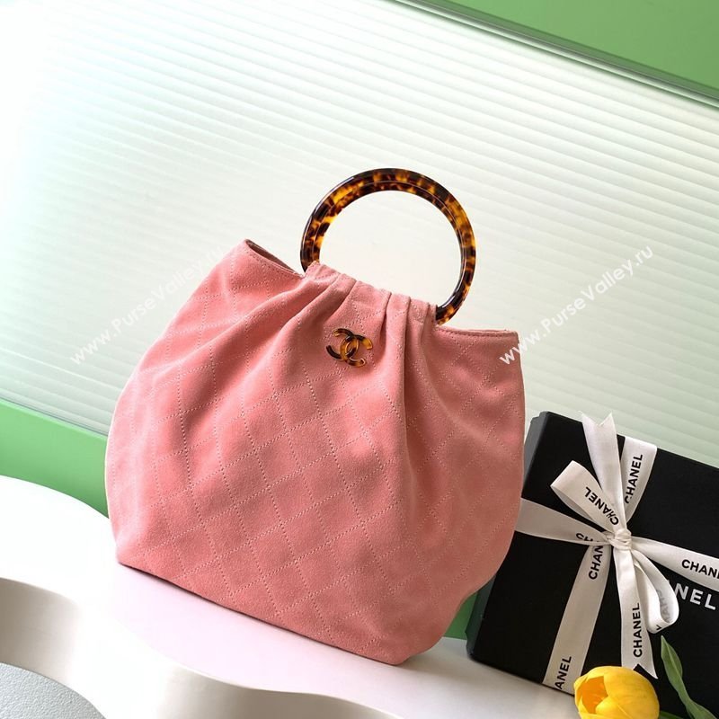 Chanel Suede Turtoise-Shell Effect Top Handle Hobo Bag Pink 2026 AS6010 (yezi-260203062)
