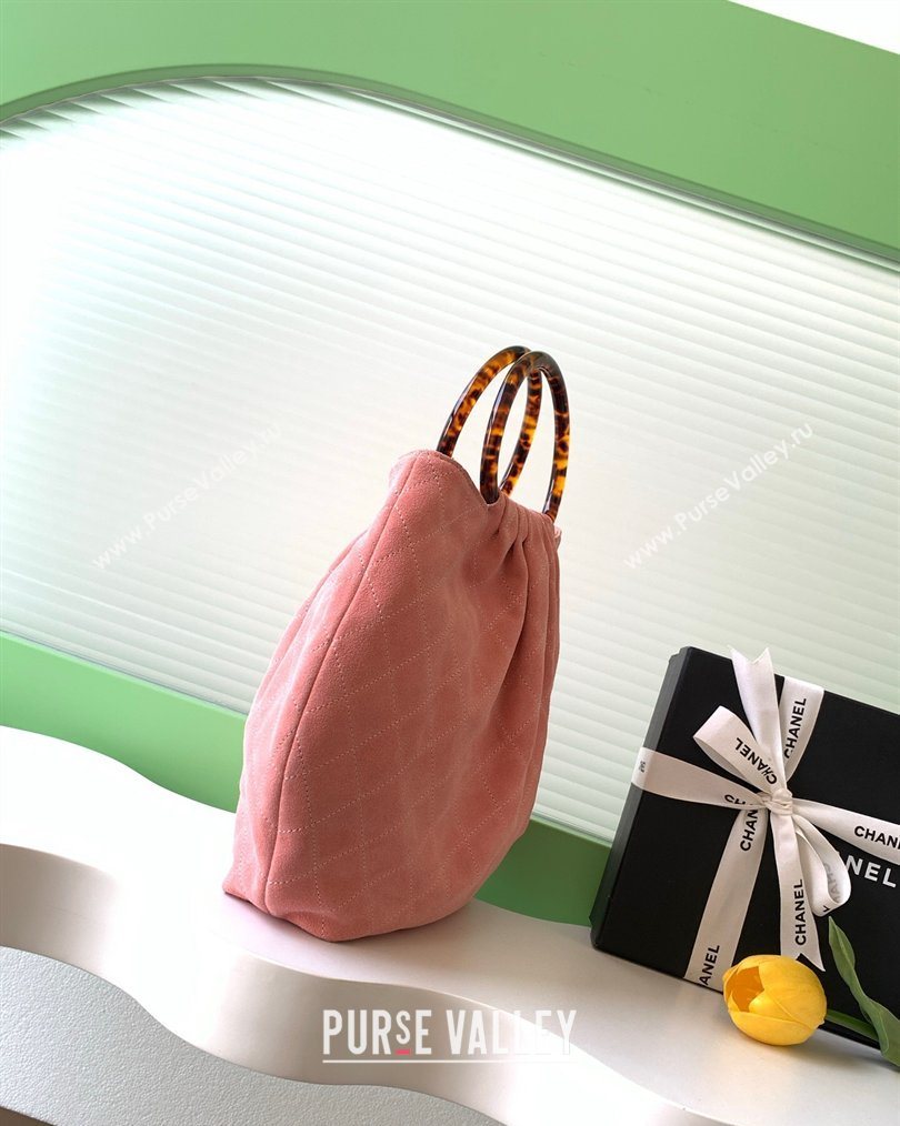 Chanel Suede Turtoise-Shell Effect Top Handle Hobo Bag Pink 2026 AS6010 (yezi-260203062)