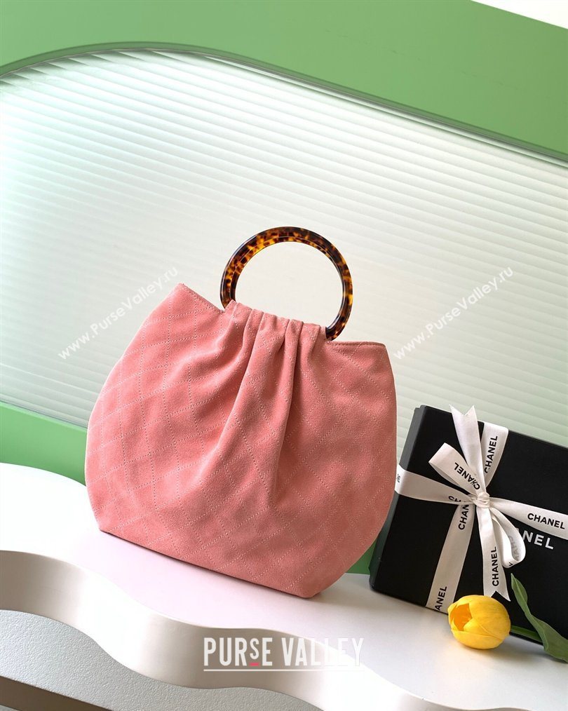 Chanel Suede Turtoise-Shell Effect Top Handle Hobo Bag Pink 2026 AS6010 (yezi-260203062)