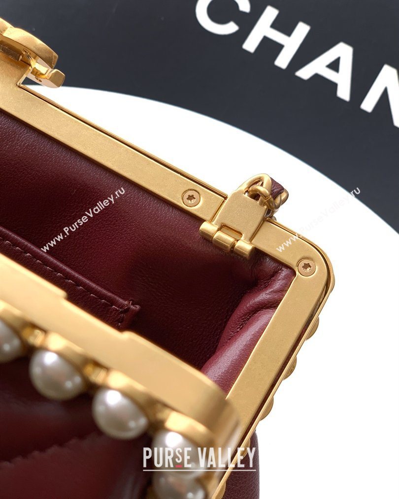 Chanel Lambskin Leather Pearls Clutch with Chain Burgundy 2026 AS5912 (yezi-260203046)