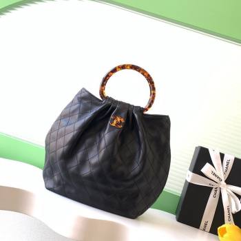 Chanel Calfskin Leather Turtoise-Shell Effect Top Handle Hobo Bag Black 2026 AS6010 (yezi-260203064)