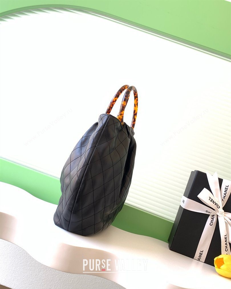 Chanel Calfskin Leather Turtoise-Shell Effect Top Handle Hobo Bag Black 2026 AS6010 (yezi-260203064)