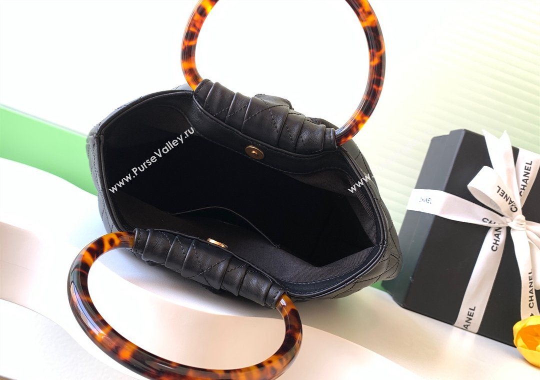 Chanel Calfskin Leather Turtoise-Shell Effect Top Handle Hobo Bag Black 2026 AS6010 (yezi-260203064)