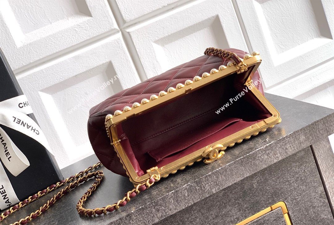 Chanel Lambskin Leather Pearls Clutch with Chain Burgundy 2026 AS5912 (yezi-260203046)