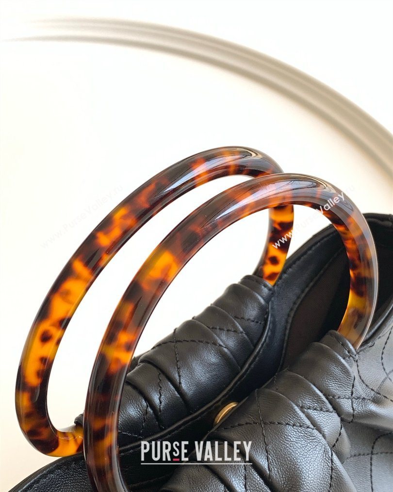 Chanel Calfskin Leather Turtoise-Shell Effect Top Handle Hobo Bag Black 2026 AS6010 (yezi-260203064)