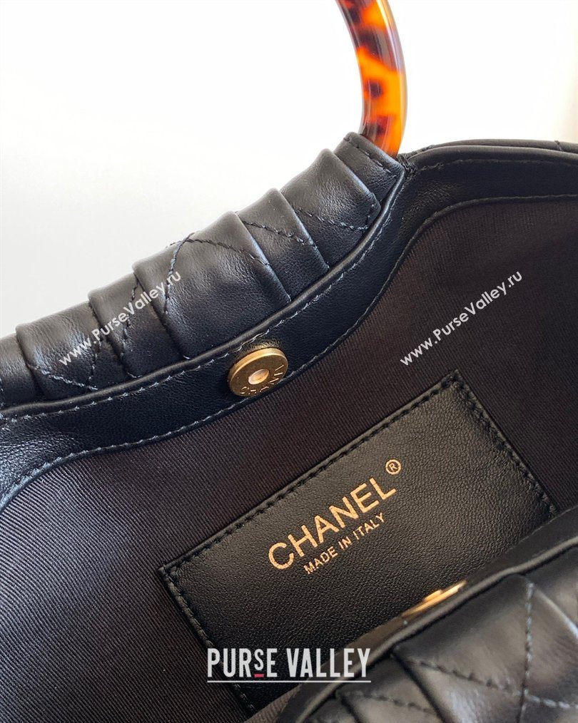 Chanel Calfskin Leather Turtoise-Shell Effect Top Handle Hobo Bag Black 2026 AS6010 (yezi-260203064)