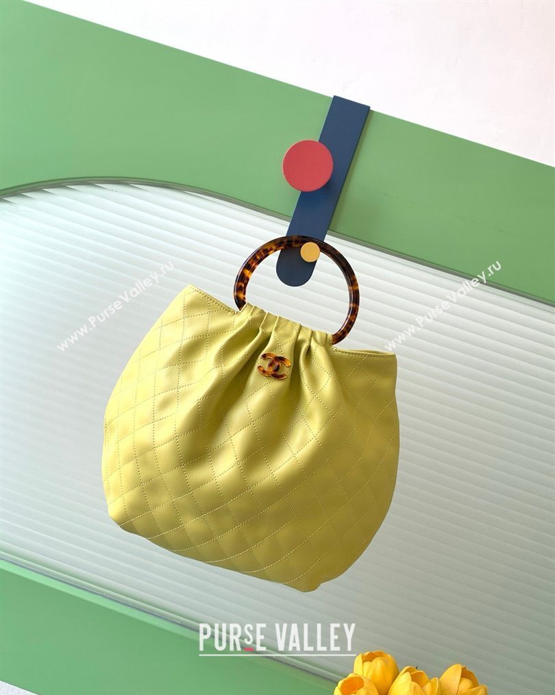 Chanel Calfskin Leather Turtoise-Shell Effect Top Handle Hobo Bag Yellow 2026 AS6010 (yezi-260203065)