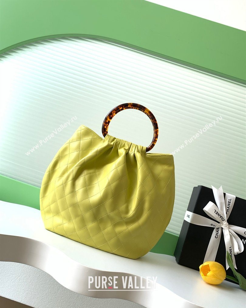 Chanel Calfskin Leather Turtoise-Shell Effect Top Handle Hobo Bag Yellow 2026 AS6010 (yezi-260203065)