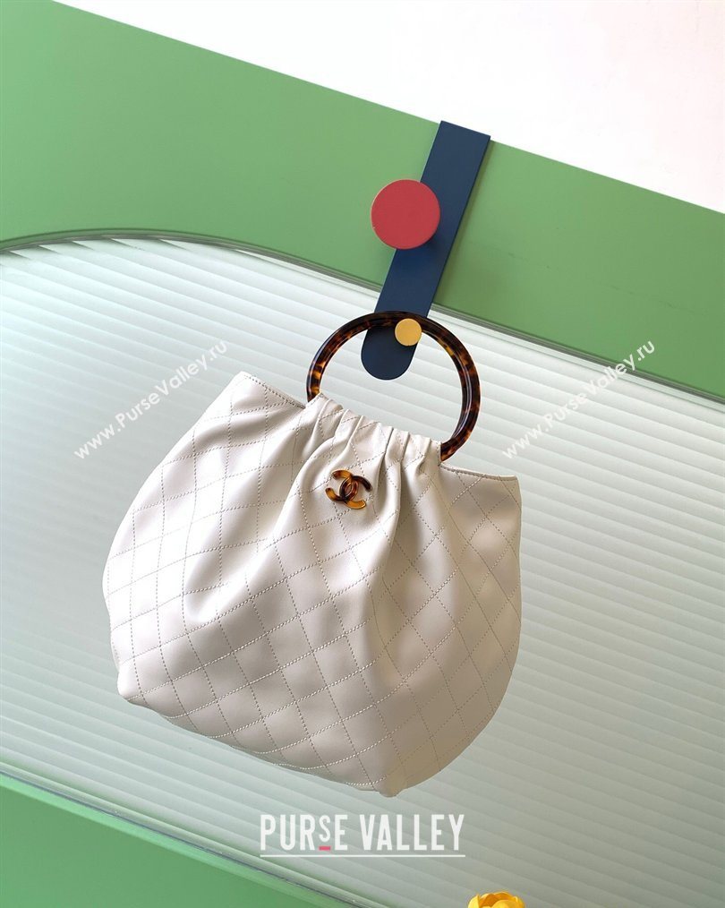 Chanel Calfskin Leather Turtoise-Shell Effect Top Handle Hobo Bag White 2026 AS6010 (yezi-260203066)