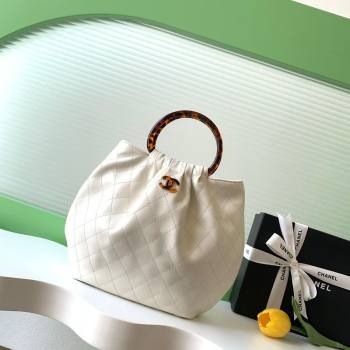 Chanel Calfskin Leather Turtoise-Shell Effect Top Handle Hobo Bag White 2026 AS6010 (yezi-260203066)