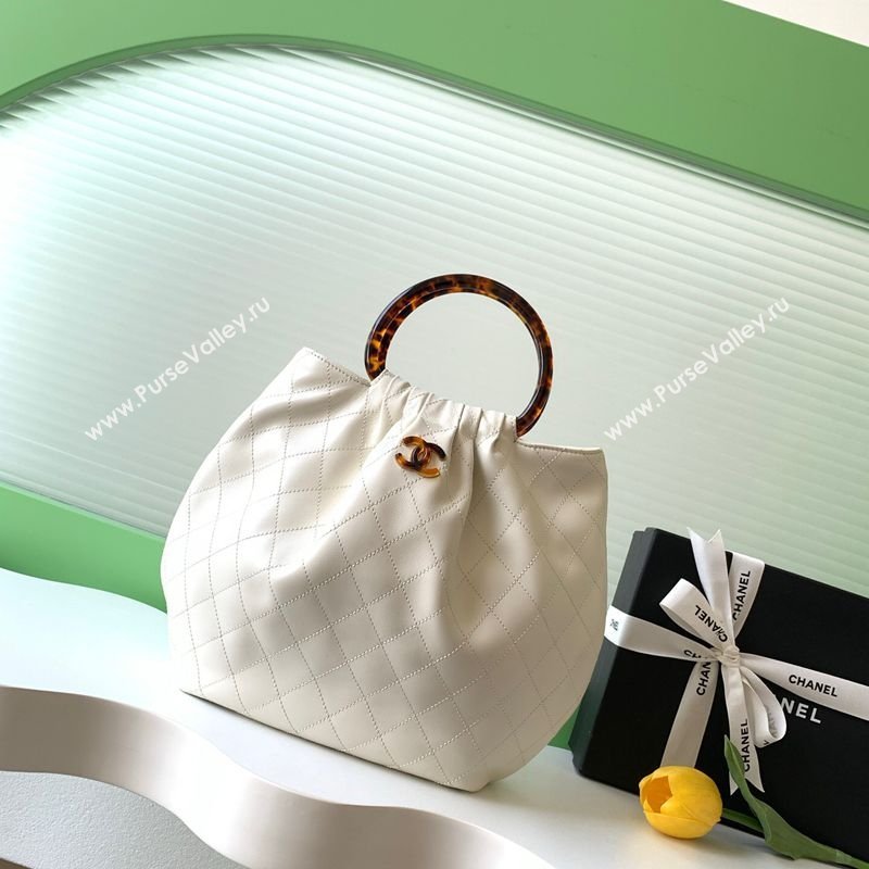 Chanel Calfskin Leather Turtoise-Shell Effect Top Handle Hobo Bag White 2026 AS6010 (yezi-260203066)