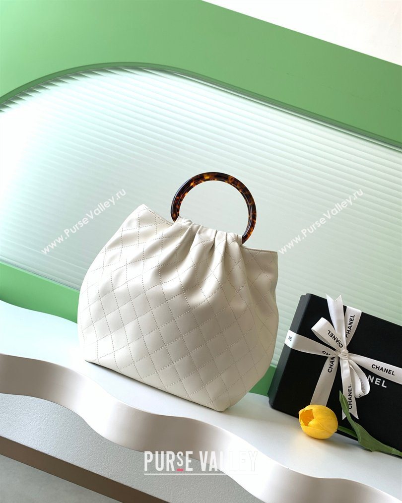 Chanel Calfskin Leather Turtoise-Shell Effect Top Handle Hobo Bag White 2026 AS6010 (yezi-260203066)
