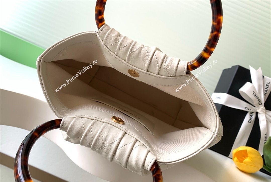 Chanel Calfskin Leather Turtoise-Shell Effect Top Handle Hobo Bag White 2026 AS6010 (yezi-260203066)